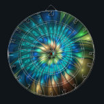Luminous Fantasy Flower, Colourful Abstract Fracta Dartboard<br><div class="desc">Multicolored unique fantasy flower fractal art, modern abstract and shiny.
A decorative and radiant blue, turquoise, olive green and golden floral picture.
Design for your unusual psychedelic dartboard and more.</div>
