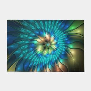 Luminous Fantasy Flower, Colourful Abstract Fracta Doormat