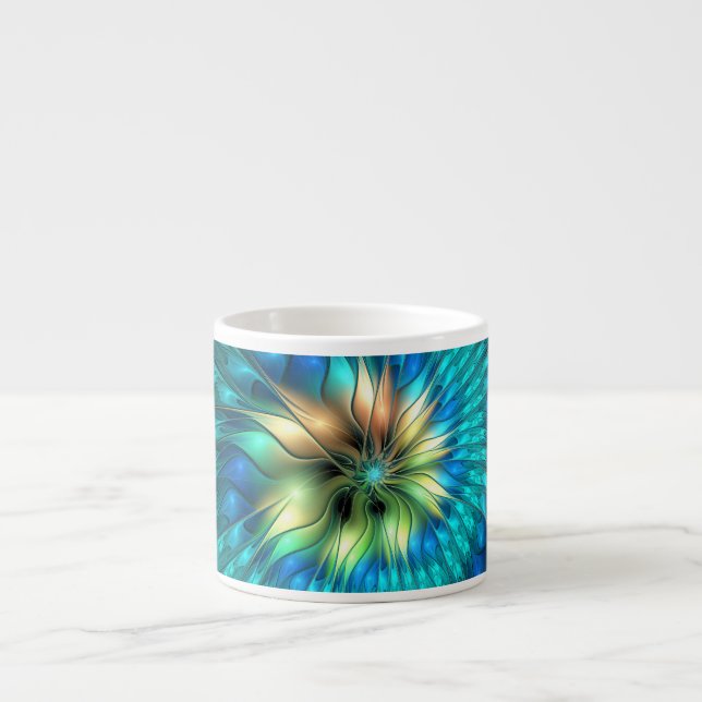 Luminous Fantasy Flower, Colourful Abstract Fracta Espresso Cup (Front)