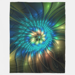 Luminous Fantasy Flower, Colourful Abstract Fracta Fleece Blanket