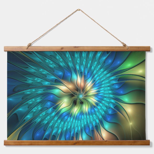 Luminous Fantasy Flower, Colourful Abstract Fracta Hanging Tapestry (Front)