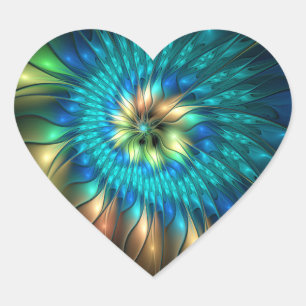 Luminous Fantasy Flower, Colourful Abstract Fracta Heart Sticker