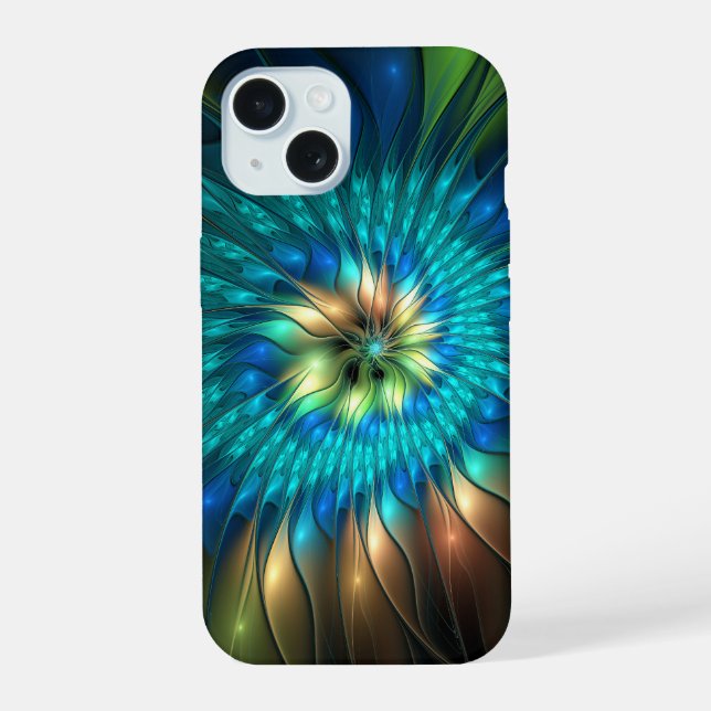 Luminous Fantasy Flower, Colourful Abstract Fracta iPhone 15 Case (Back)