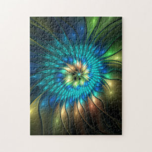 Luminous Fantasy Flower, Colourful Abstract Fracta Jigsaw Puzzle