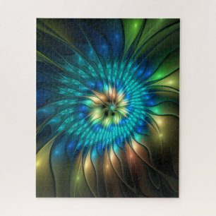 Luminous Fantasy Flower, Colourful Abstract Fracta Jigsaw Puzzle