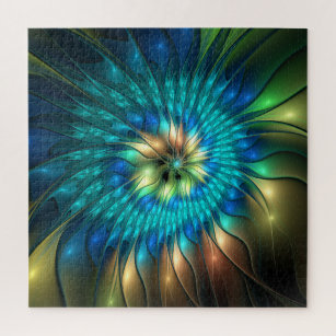 Luminous Fantasy Flower, Colourful Abstract Fracta Jigsaw Puzzle