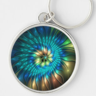 Luminous Fantasy Flower, Colourful Abstract Fracta Key Ring