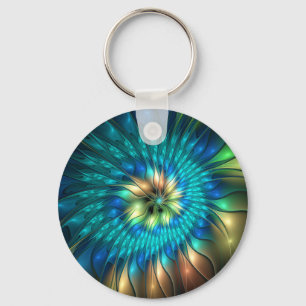 Luminous Fantasy Flower, Colourful Abstract Fracta Key Ring