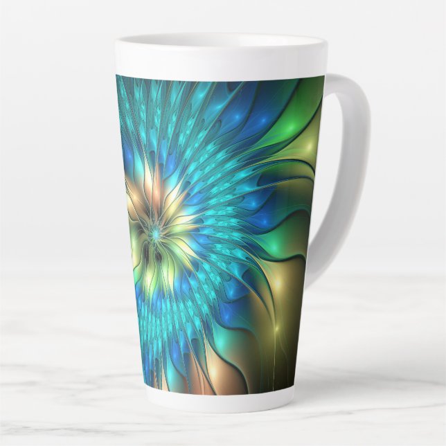 Luminous Fantasy Flower, Colourful Abstract Fracta Latte Mug (Right Angle)