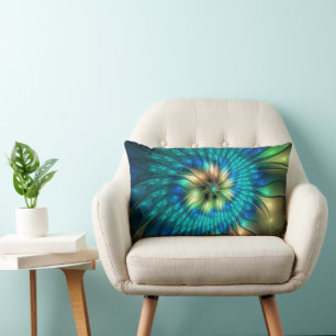 Luminous Fantasy Flower, Colourful Abstract Fracta Lumbar Cushion