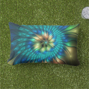 Luminous Fantasy Flower, Colourful Abstract Fracta Lumbar Cushion