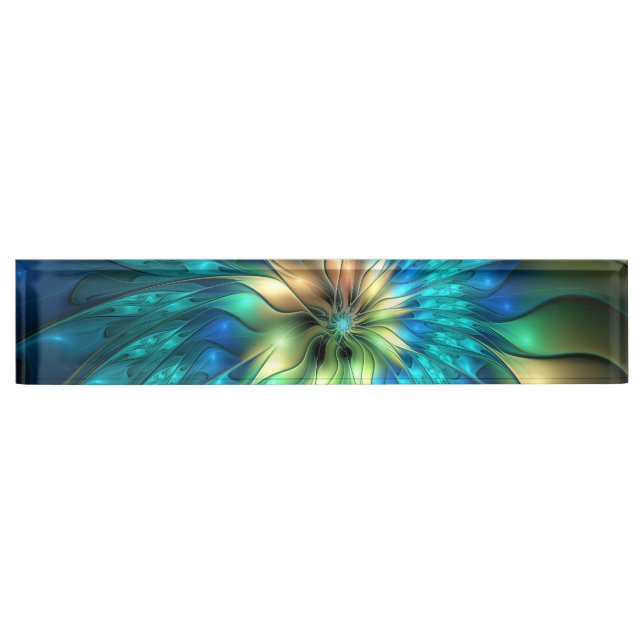 Luminous Fantasy Flower, Colourful Abstract Fracta Nameplate (Front)