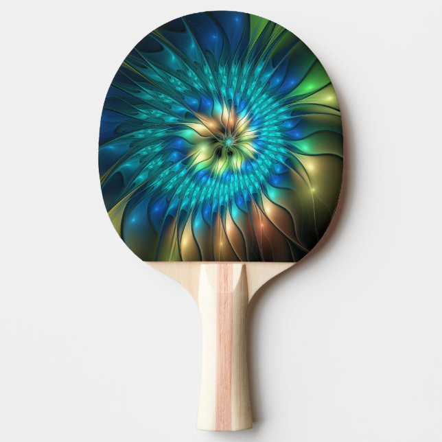 Luminous Fantasy Flower, Colourful Abstract Fracta Ping Pong Paddle (Front)