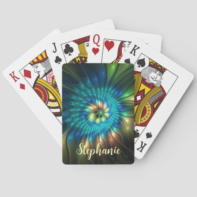 Luminous Fantasy Flower, Colourful Abstract Fracta Playing Cards (Back)