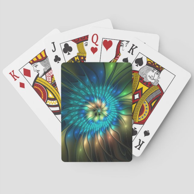 Luminous Fantasy Flower, Colourful Abstract Fracta Playing Cards (Back)