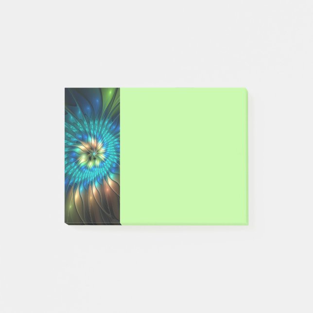 Luminous Fantasy Flower, Colourful Abstract Fracta Post-it Notes (Front)