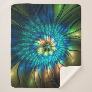 Luminous Fantasy Flower, Colourful Abstract Fracta Sherpa Blanket