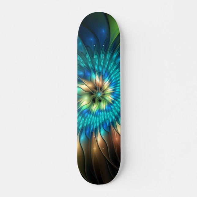 Luminous Fantasy Flower, Colourful Abstract Fracta Skateboard (Front)