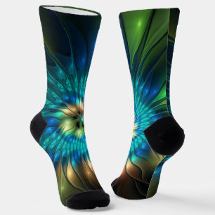 Luminous Fantasy Flower, Colourful Abstract Fracta Socks