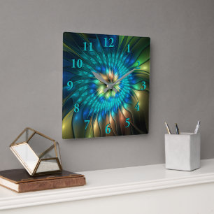 Luminous Fantasy Flower, Colourful Abstract Fracta Square Wall Clock