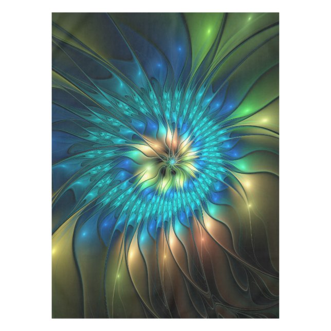 Luminous Fantasy Flower, Colourful Abstract Fracta Tablecloth (Front)