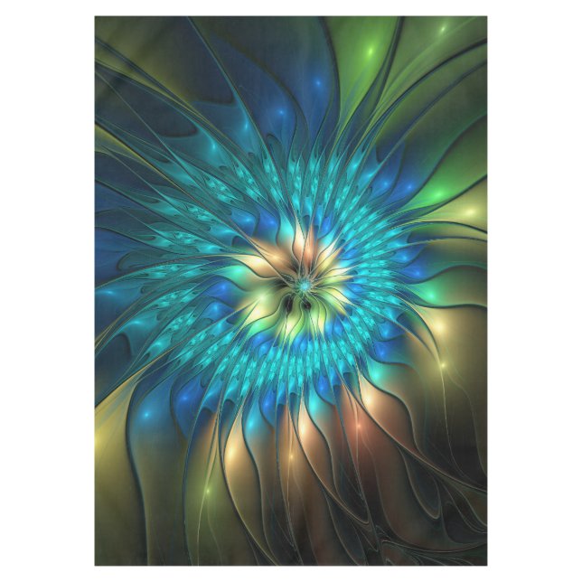 Luminous Fantasy Flower, Colourful Abstract Fracta Tablecloth (Front)