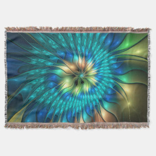 Luminous Fantasy Flower, Colourful Abstract Fracta Throw Blanket