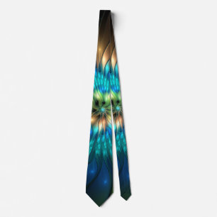 Luminous Fantasy Flower, Colourful Abstract Fracta Tie