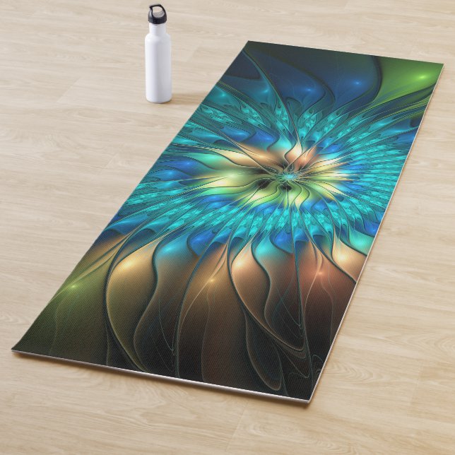Luminous Fantasy Flower, Colourful Abstract Fracta Yoga Mat (In Situ)