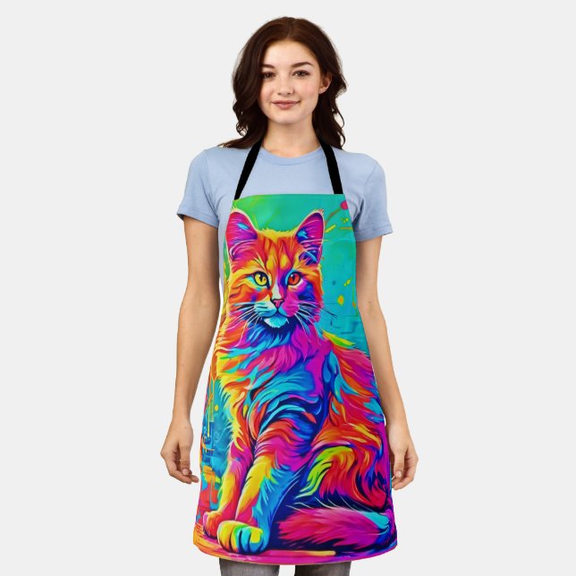 Luminous Feline: Colourful Neon Cat Apron (Worn)