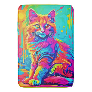 Luminous Feline: Colourful Neon Cat Bath Mat