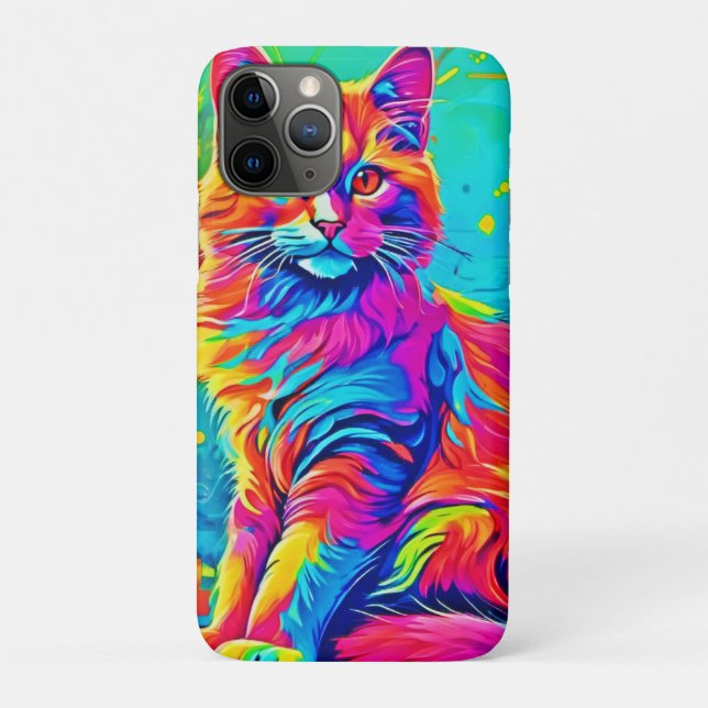 Luminous Feline: Colourful Neon Cat Case-Mate iPhone Case (Back)