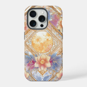Luminous Floral Geometry in Soft Gold & Pastel iPhone 15 Pro Case