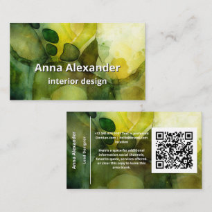 Luminous Flow Green Abstract Watercolor Business Card