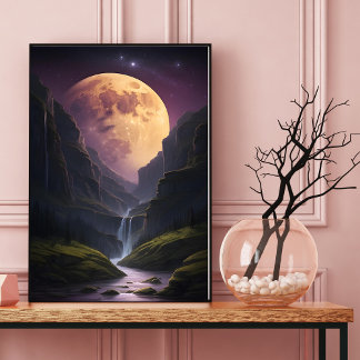 Luminous Glow Moon Mountain Scape Poster