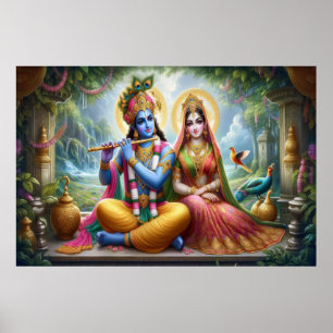 Luminous Gods Art: Krishna Radha, Divine Couple  Poster