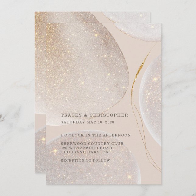Luminous Gold & Blush Fawn Shimmer Wedding Invitation (Front/Back)