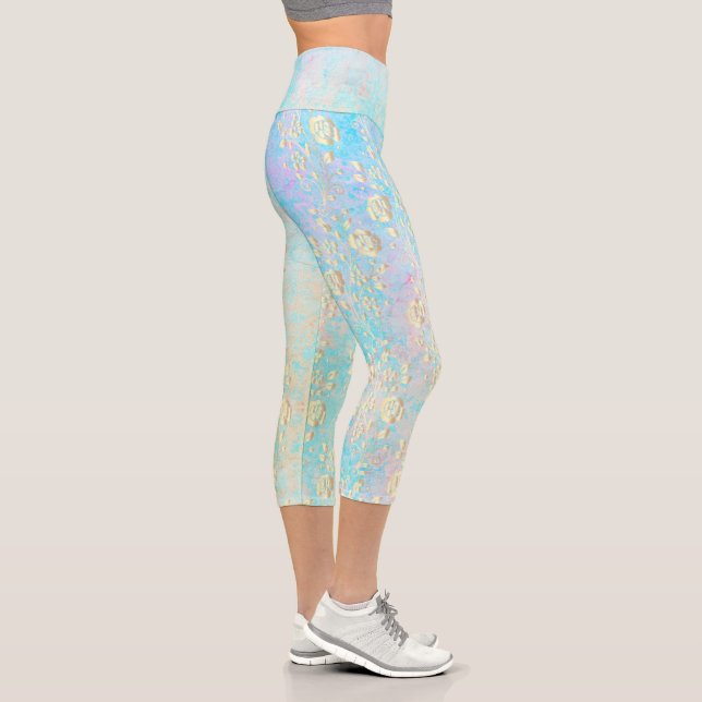 Luminous Gold Floral on Pastels Capris (Right)