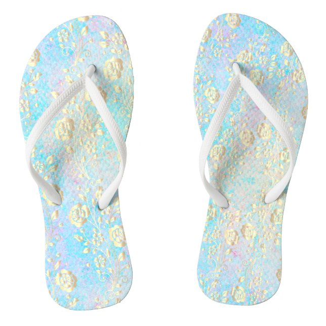 Luminous Gold Floral on Pastels Thongs (Footbed)