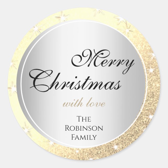 Luminous Gold Glitter Sparkle Silver Effect Xmas Classic Round Sticker (Front)