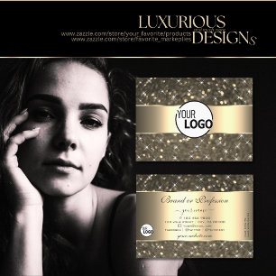 Luminous Gold Glitter Stars Golden Border and Logo Business Card