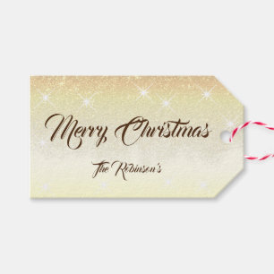 Luminous Gold Glitter Stars Personalizable X-Mas Gift Tags