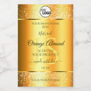 Luminous Gold Orange Sparkly Glitter Initials Logo Food Label
