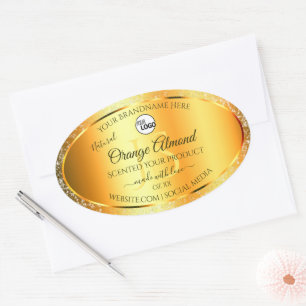 Luminous Gold Orange Sparkly Glitter Initials Logo Oval Sticker