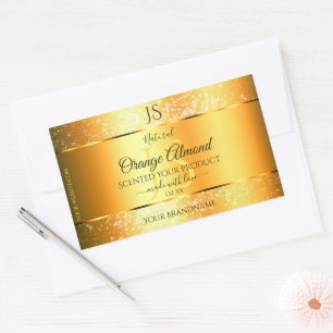Luminous Gold Orange Sparkly Glitter with Initials Rectangular Sticker