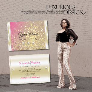 Luminous Gold Pink Purple Glitter Stars Diamonds Business Card
