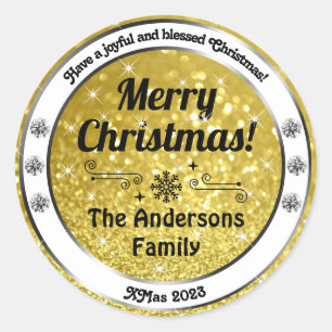 Luminous Gold Sparkle Glitter Christmas Labels