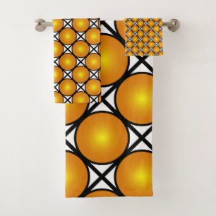 Luminous Golden Dots Black White Lattice Pattern Bath Towel Set