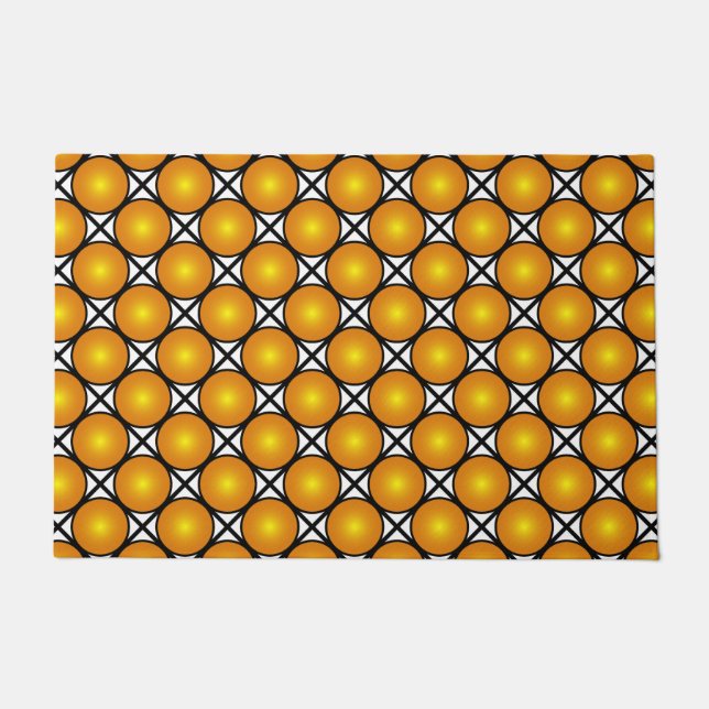 Luminous Golden Dots Black White Lattice Pattern Doormat (Front)