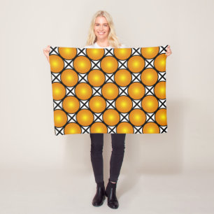 Luminous Golden Dots Black White Lattice Pattern Fleece Blanket